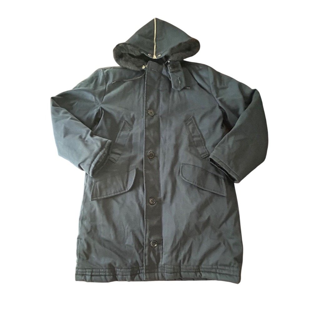 Vintage Parka Quilted Insulated Hooded Jacket Mens Medium Navy Blue Military